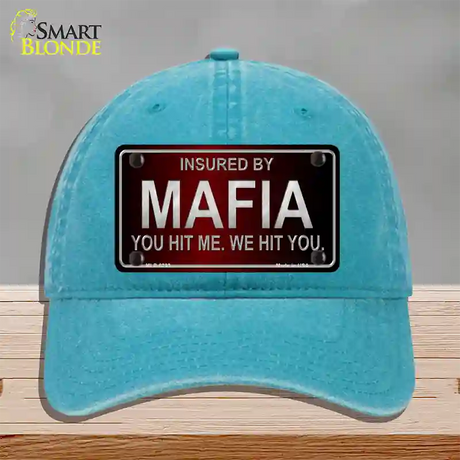 Insured By Mafia Novelty License Plate Hat Unconstructed Cotton / Lake Blue