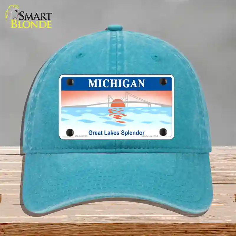 Michigan Great Lakes Blank Novelty License Plate Hat Unconstructed Cotton / Lake Blue