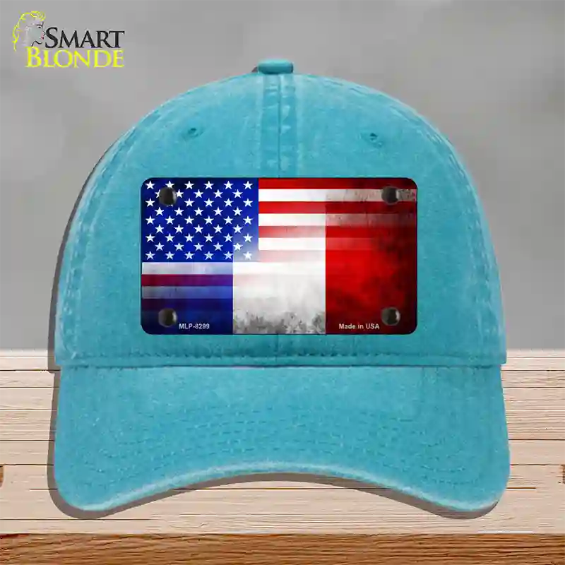 United States France Flag Fade Novelty License Plate Hat Unconstructed Cotton / Lake Blue