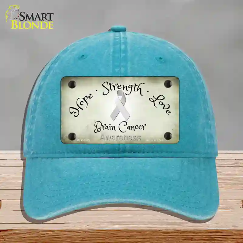 Brain Cancer Ribbon Novelty License Plate Hat Unconstructed Cotton / Lake Blue