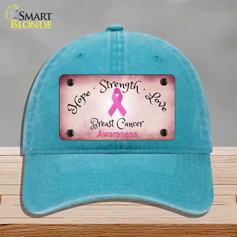 Breast Cancer Ribbon Pink Novelty License Plate Hat Unconstructed Cotton / Lake Blue