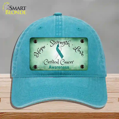 Cervical Cancer Ribbon Novelty License Plate Hat Unconstructed Cotton / Lake Blue