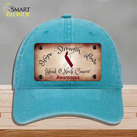 Head and Neck Cancer Ribbon Novelty License Plate Hat Unconstructed Cotton / Lake Blue