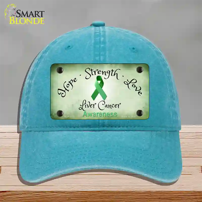 Liver Cancer Ribbon Novelty License Plate Hat Unconstructed Cotton / Lake Blue