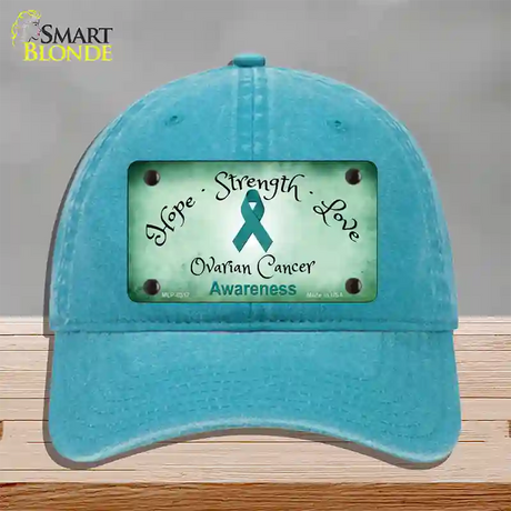 Ovarian Cancer Ribbon Novelty License Plate Hat Unconstructed Cotton / Lake Blue