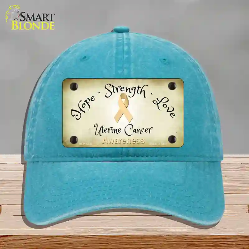 Uterine Cancer Ribbon Novelty License Plate Hat Unconstructed Cotton / Lake Blue