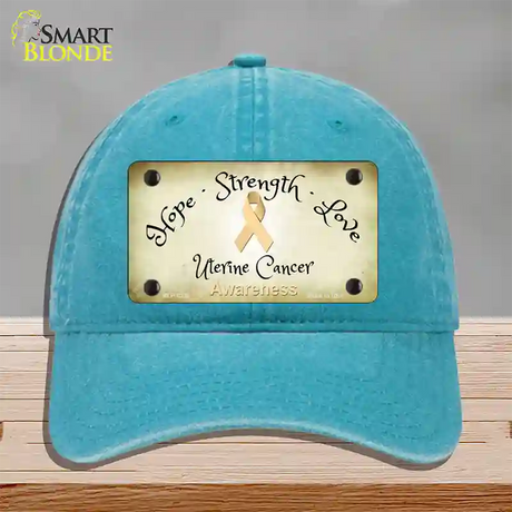 Uterine Cancer Ribbon Novelty License Plate Hat Unconstructed Cotton / Lake Blue