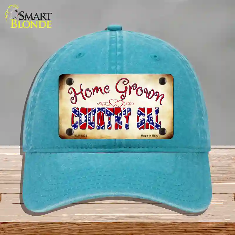 Home Grown Country Gal Novelty License Plate Hat Unconstructed Cotton / Lake Blue