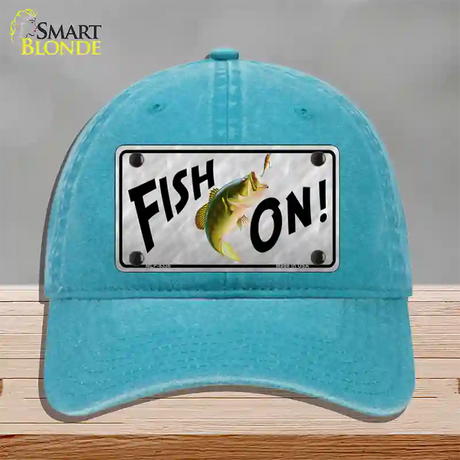 Fish On Novelty License Plate Hat Unconstructed Cotton / Lake Blue