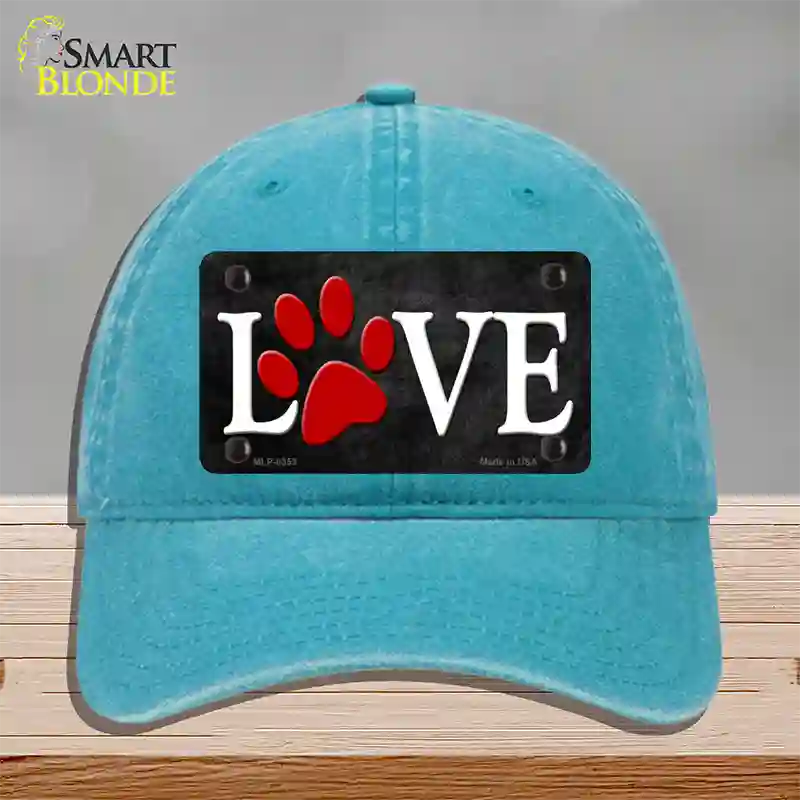 Love Paw Novelty License Plate Hat Unconstructed Cotton / Lake Blue