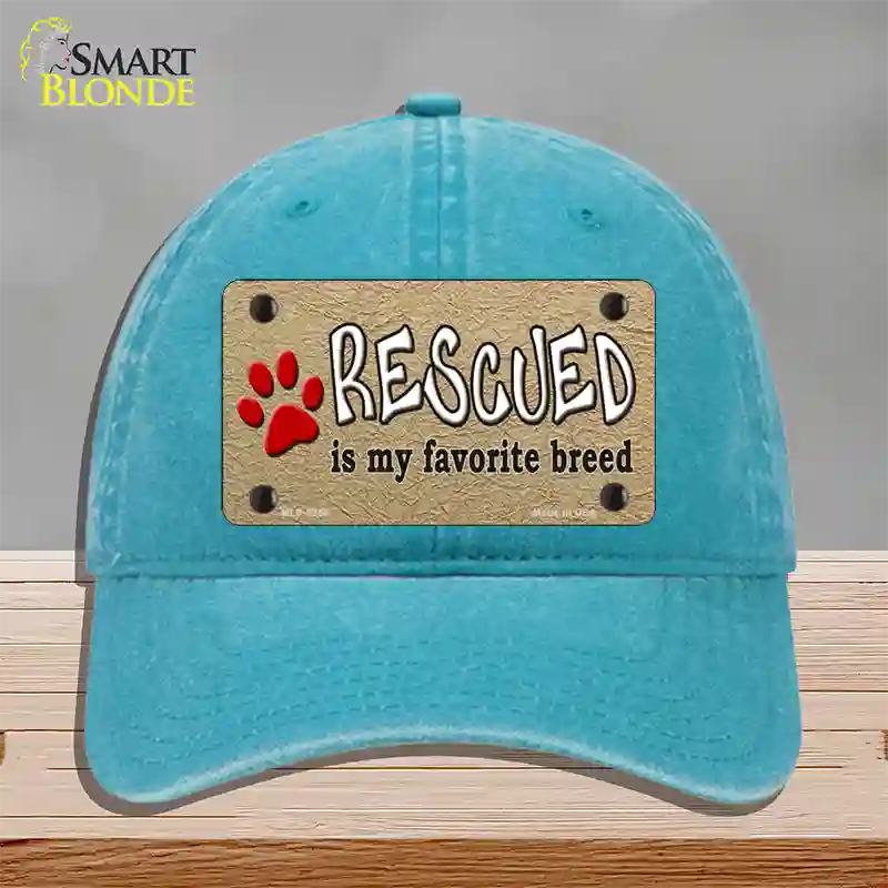 Rescued Is My Favorite Novelty License Plate Hat Unconstructed Cotton / Lake Blue