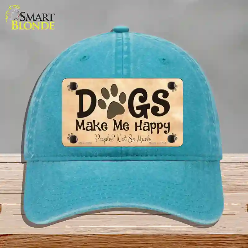 Dogs Make Me Happy Novelty License Plate Hat Unconstructed Cotton / Lake Blue