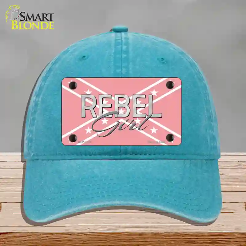 Rebel Girl Pink Novelty License Plate Hat Unconstructed Cotton / Lake Blue