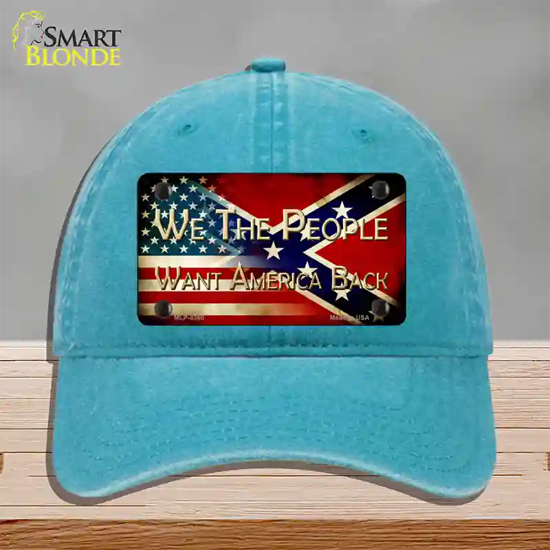 We The People American Confederate Novelty License Plate Hat Unconstructed Cotton / Lake Blue