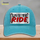 Live To Ride Shiny Novelty License Plate Hat Unconstructed Cotton / Lake Blue