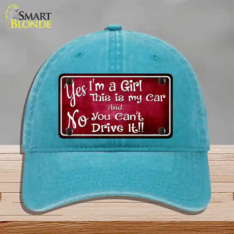 Yes Im A Girl Novelty License Plate Hat Unconstructed Cotton / Lake Blue