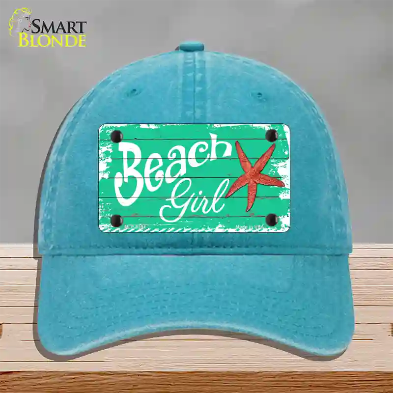 Beach Girl Novelty License Plate Hat Unconstructed Cotton / Lake Blue