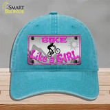 Bike Like A Girl Novelty License Plate Hat Unconstructed Cotton / Lake Blue