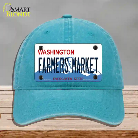 Farmers Market Washington Novelty License Plate Hat Unconstructed Cotton / Lake Blue