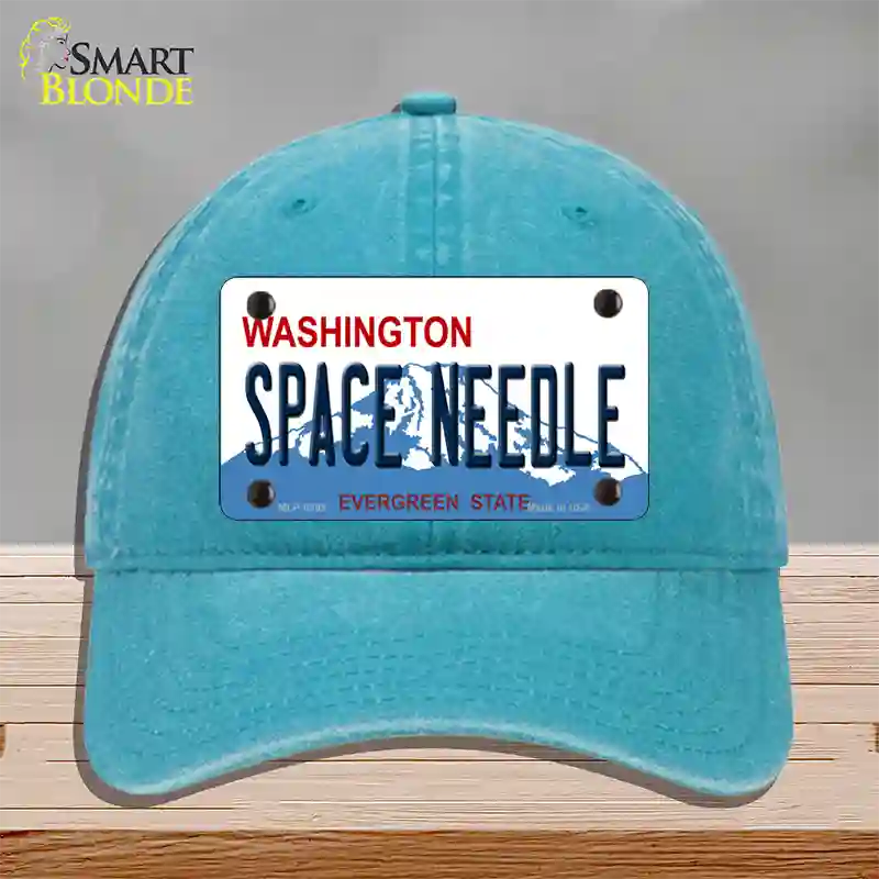 Space Needle Washington Novelty License Plate Hat Unconstructed Cotton / Lake Blue