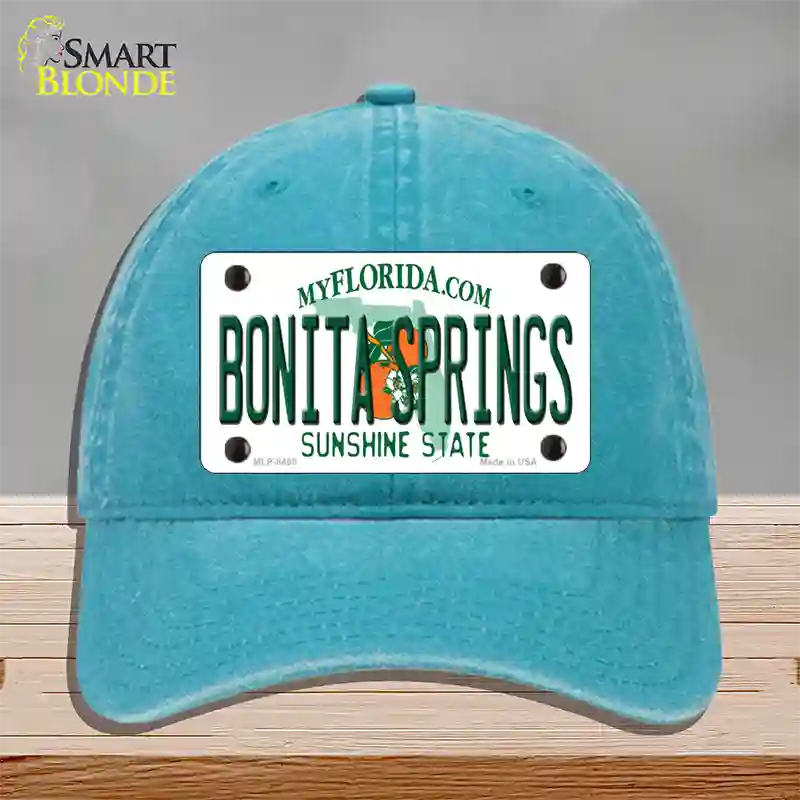 Bonita Springs Florida Novelty License Plate Hat Unconstructed Cotton / Lake Blue