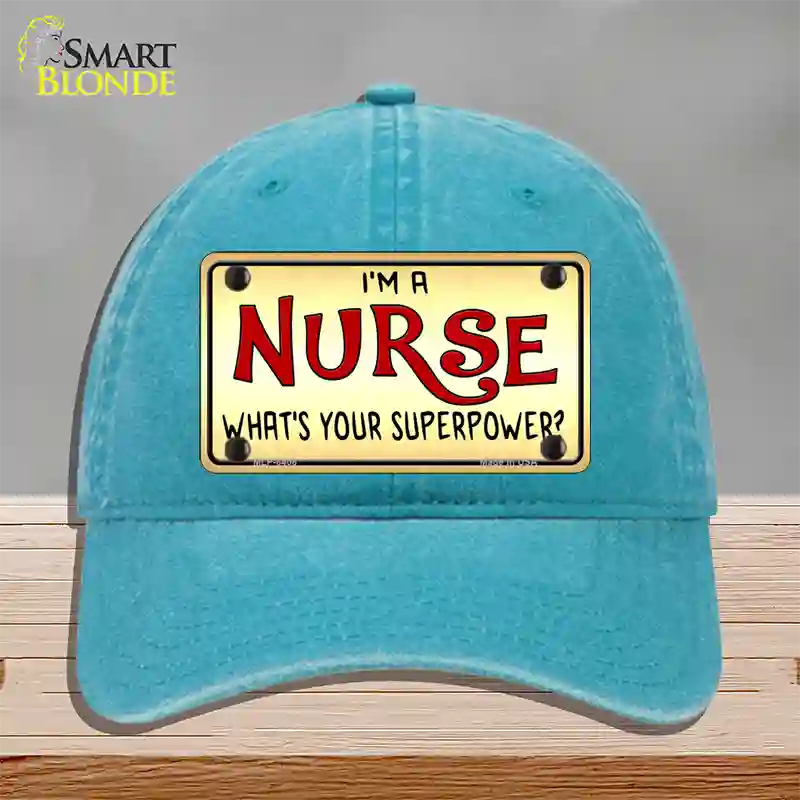 Im A Nurse Tan Novelty License Plate Hat Unconstructed Cotton / Lake Blue