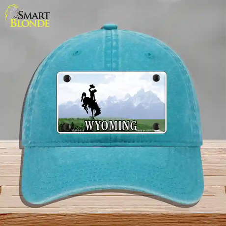 Wyoming State Novelty License Plate Hat Unconstructed Cotton / Lake Blue