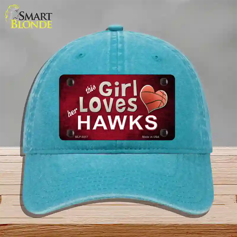 This Girl Loves Her Hawks Novelty License Plate Hat Unconstructed Cotton / Lake Blue