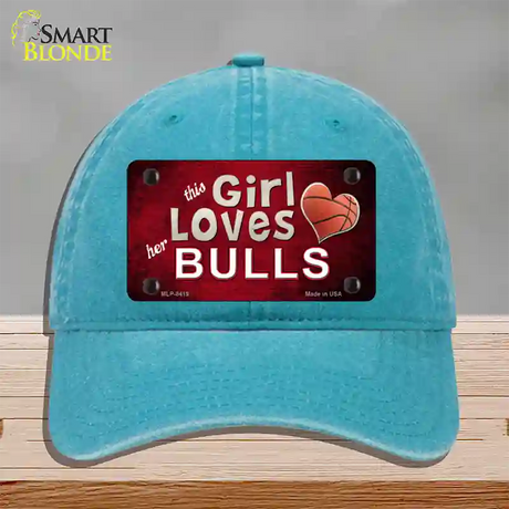 This Girl Loves Her Bulls Novelty License Plate Hat Unconstructed Cotton / Lake Blue