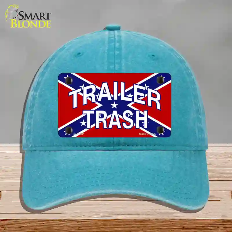 Trailer Trash Confederate Flag Novelty License Plate Hat Unconstructed Cotton / Lake Blue