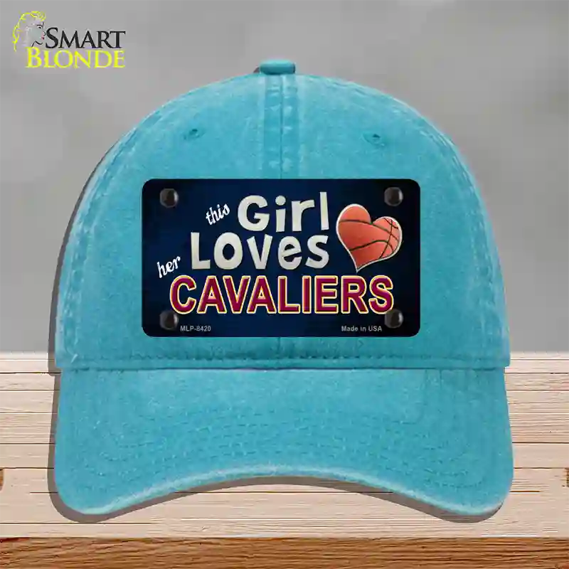 This Girl Loves Her Cavaliers Novelty License Plate Hat Unconstructed Cotton / Lake Blue