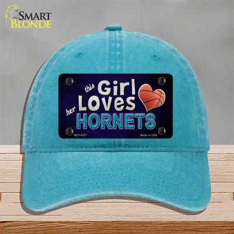 This Girl Loves Her Hornets Novelty License Plate Hat Unconstructed Cotton / Lake Blue