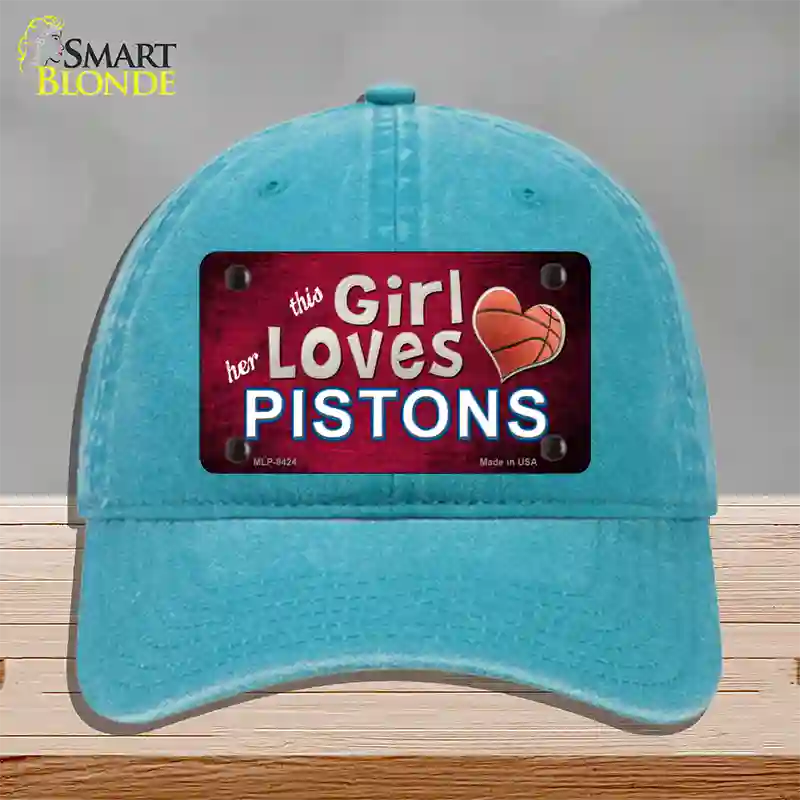 This Girl Loves Her Pistons Novelty License Plate Hat Unconstructed Cotton / Lake Blue