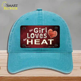 This Girl Loves Her Heat Novelty License Plate Hat Unconstructed Cotton / Lake Blue