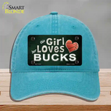 This Girl Loves Her Bucks Novelty License Plate Hat Unconstructed Cotton / Lake Blue