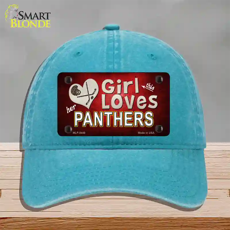 This Girl Loves Her Panthers Hockey Novelty License Plate Hat Unconstructed Cotton / Lake Blue