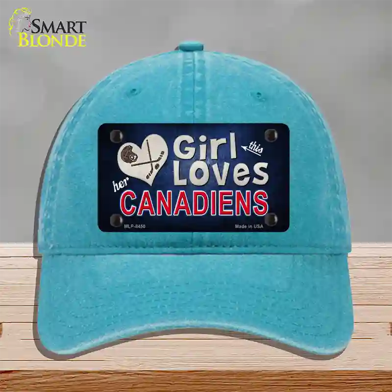 This Girl Loves Her Canadiens Novelty License Plate Hat Unconstructed Cotton / Lake Blue