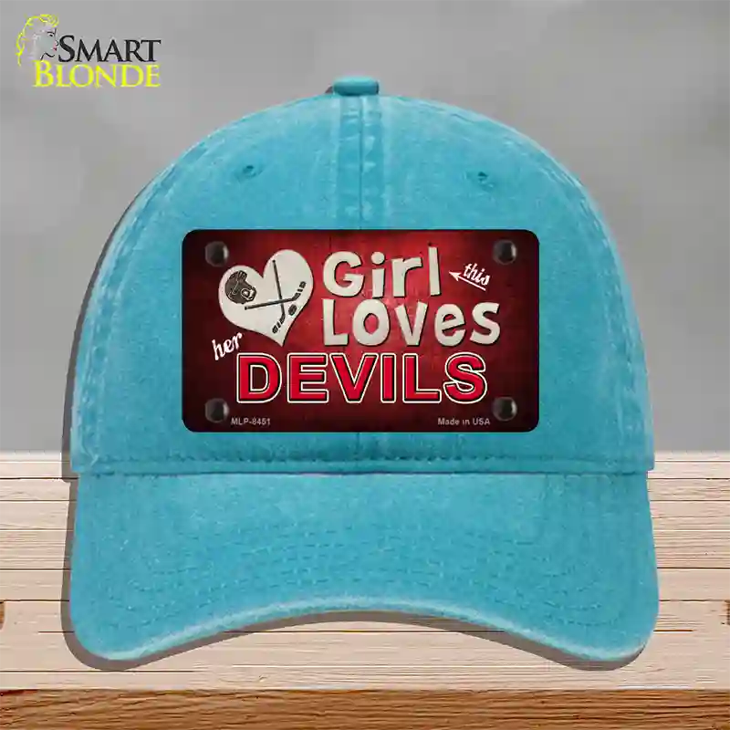 This Girl Loves Her Devils Novelty License Plate Hat Unconstructed Cotton / Lake Blue