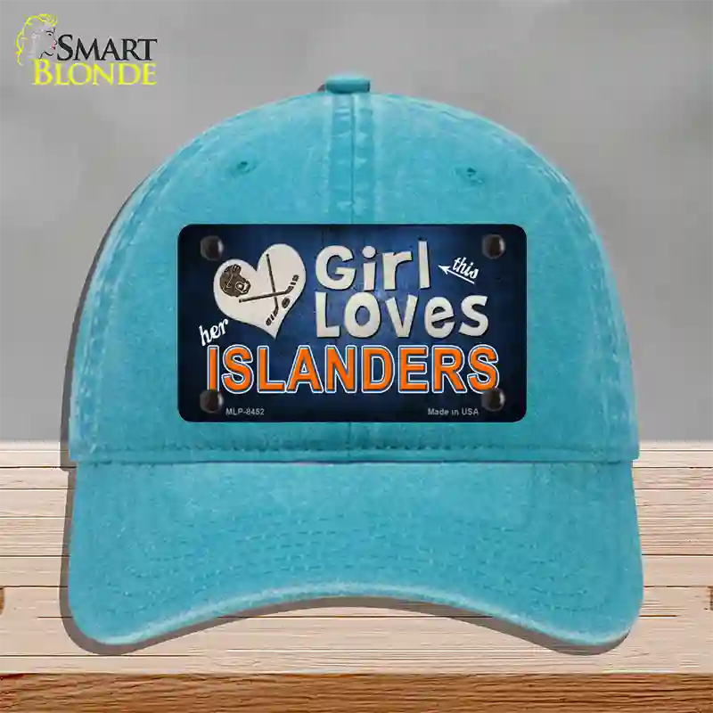 This Girl Loves Her Islanders Novelty License Plate Hat Unconstructed Cotton / Lake Blue