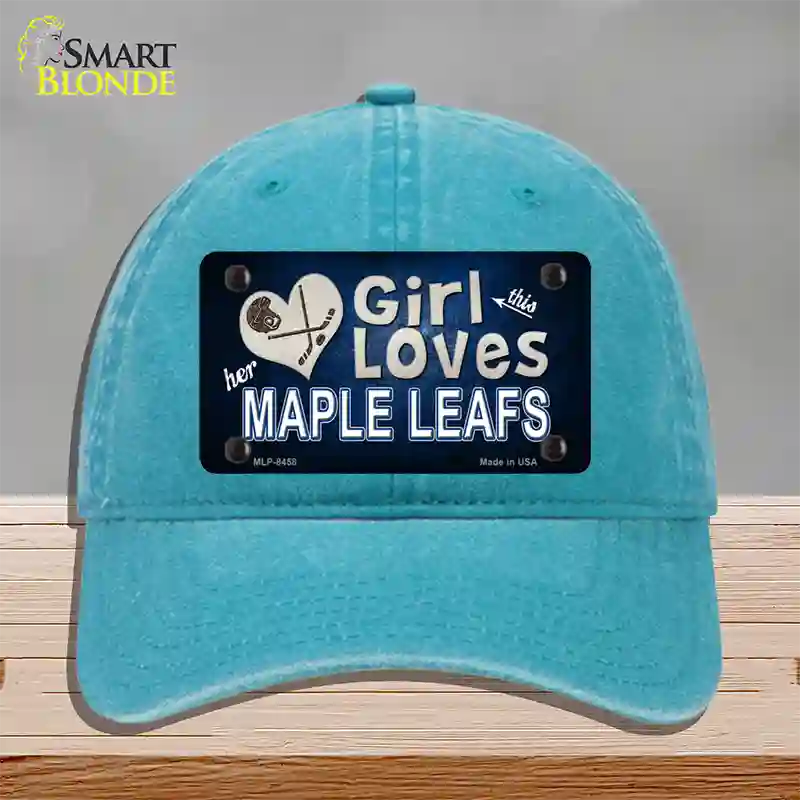 This Girl Loves Her Maple Leafs Novelty License Plate Hat Unconstructed Cotton / Lake Blue