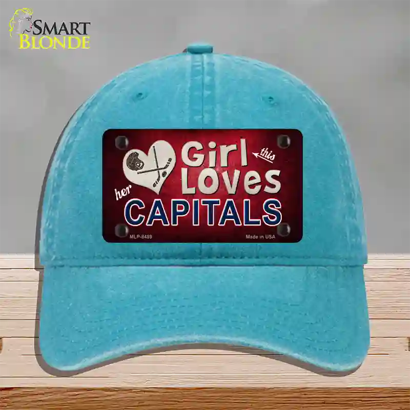 This Girl Loves Her Capitals Novelty License Plate Hat Unconstructed Cotton / Lake Blue