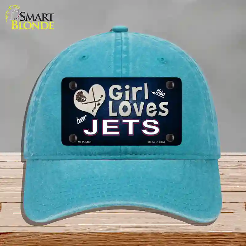 This Girl Loves Her Jets Hockey Novelty License Plate Hat Unconstructed Cotton / Lake Blue