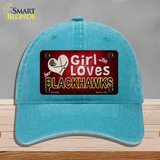 This Girl Loves Her Blackhawks Novelty License Plate Hat Unconstructed Cotton / Lake Blue