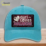 This Girl Loves Her Avalanche Novelty License Plate Hat Unconstructed Cotton / Lake Blue