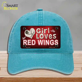 This Girl Loves Her Red Wings Novelty License Plate Hat Unconstructed Cotton / Lake Blue