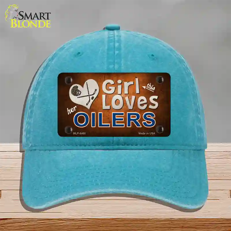 This Girl Loves Her Oilers Novelty License Plate Hat Unconstructed Cotton / Lake Blue