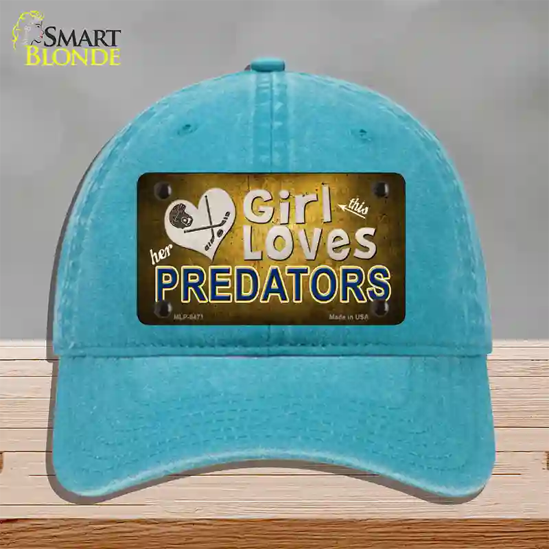 This Girl Loves Her Predators Novelty License Plate Hat Unconstructed Cotton / Lake Blue