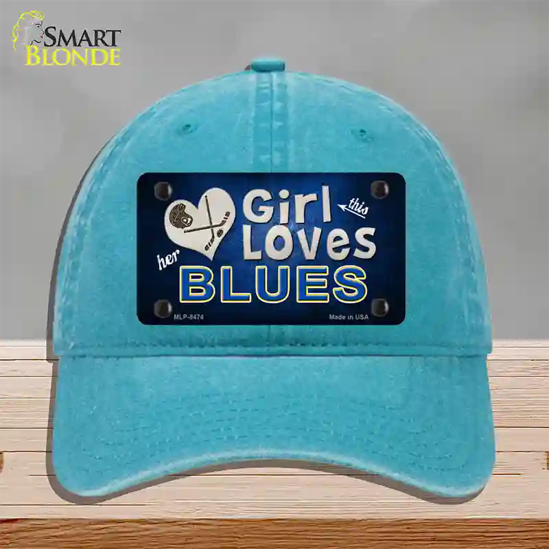 This Girl Loves Her Blues Novelty License Plate Hat Unconstructed Cotton / Lake Blue