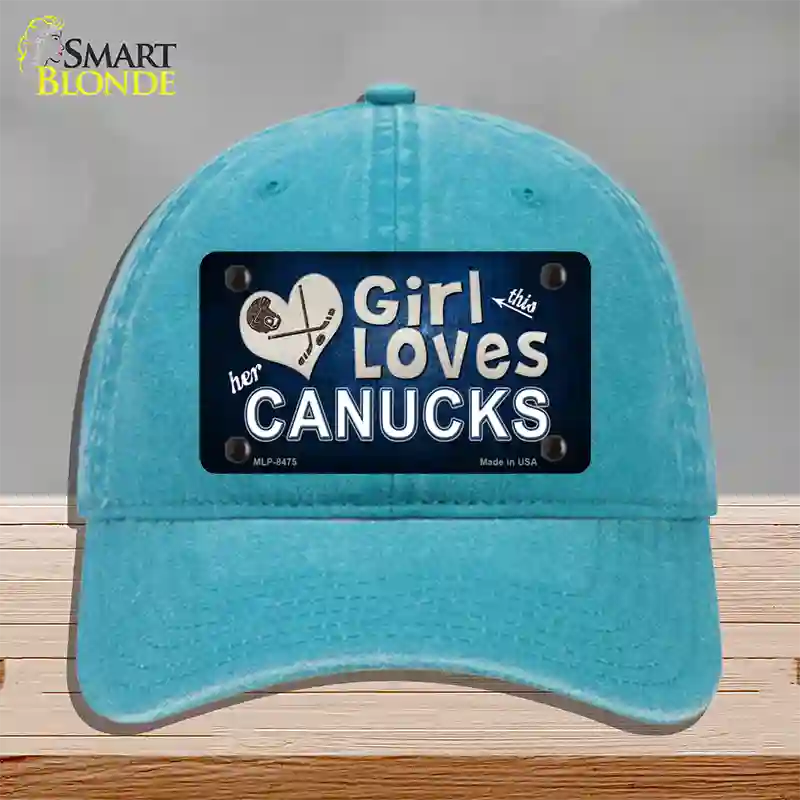 This Girl Loves Her Canucks Novelty License Plate Hat Unconstructed Cotton / Lake Blue