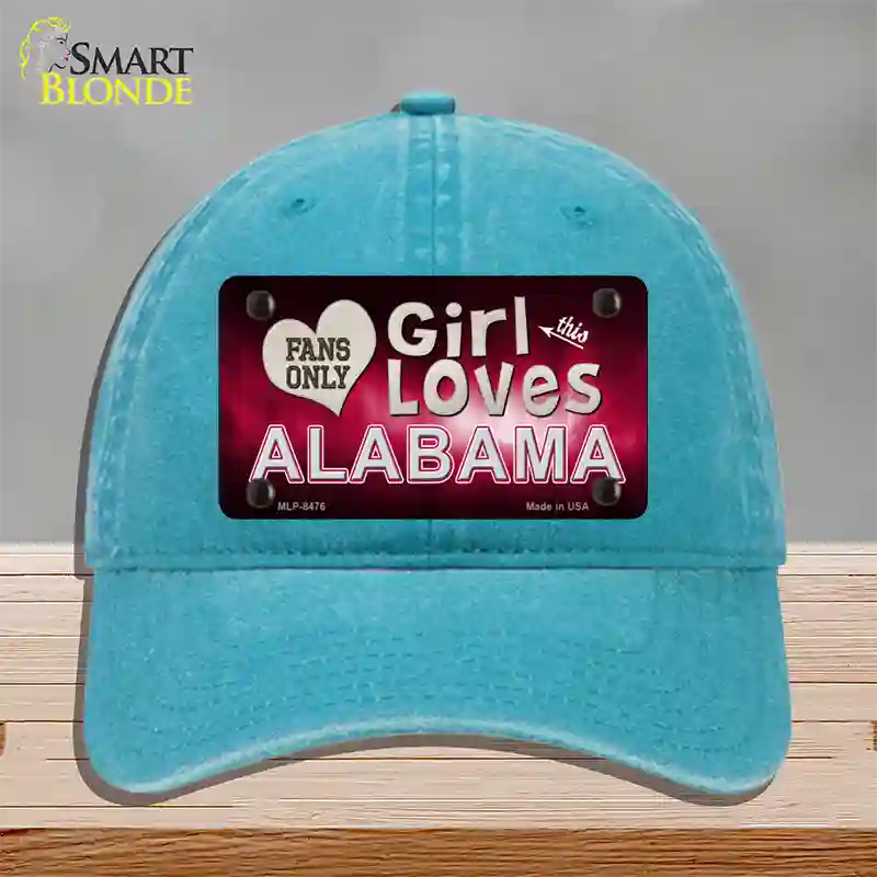 This Girl Loves Alabama Novelty License Plate Hat Unconstructed Cotton / Lake Blue